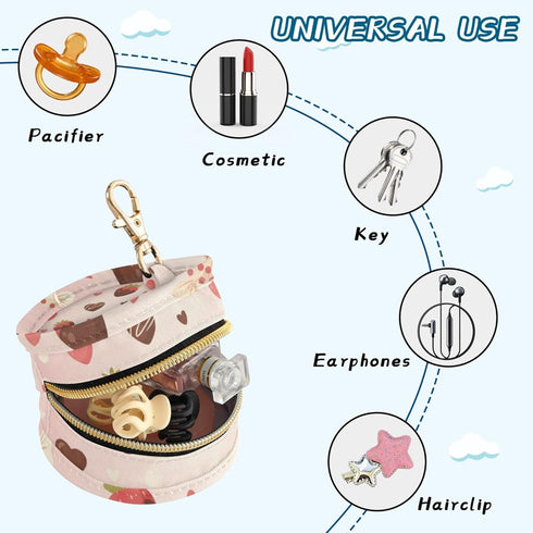 PYBUG Chocolate Round Pacifier Storage Case, Polyester & TPU Lined with Hook Buckle, Pacifier Container Box for Baby