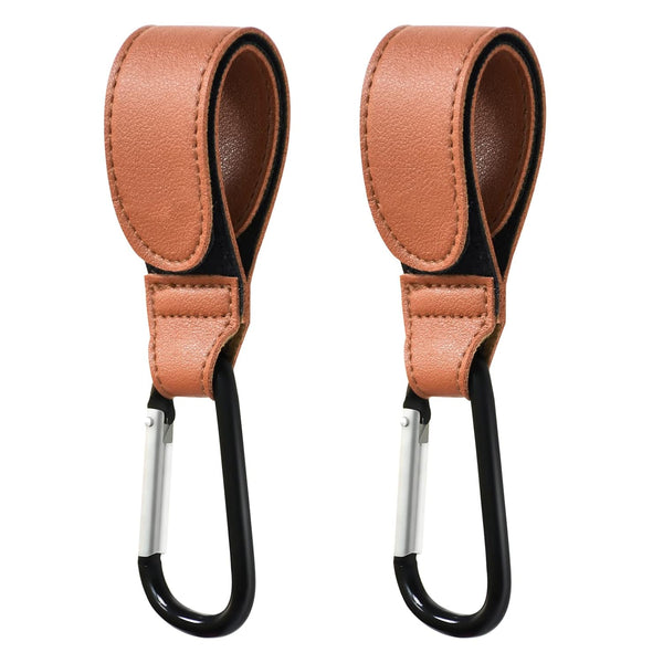 Stroller Hooks for Hanging, 2 PCS Durable Leather Style Clip Straps for Diaper Bags & Grocery Shopping