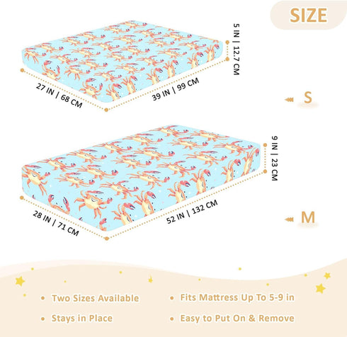KICPOAY 52x28 Sea Crab Toddler Bed Crib Sheets Baby Crib Sheets Cover for Soft Mini Crib Mattress