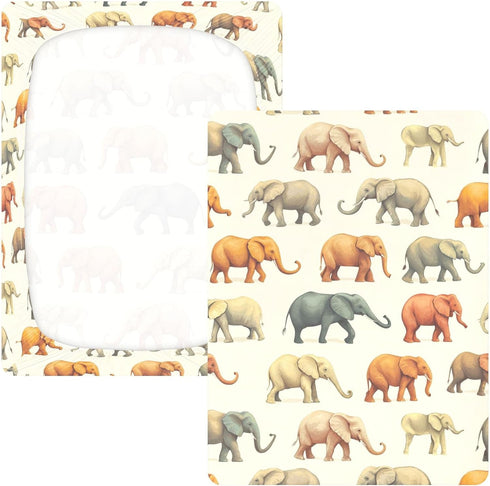 Mazeann 52" 28" 9" Vintage Elephant Crib Sheets Soft Breathable Fitted Cotton Baby Crib Sheets Mattress Cover for Girl