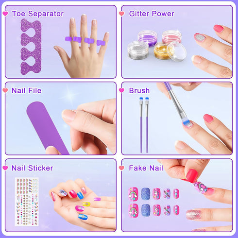 Set 3-12 Kids Nail Polish for Girls, Non-Toxic All-in-One Nail Art Kit with Nail Dryer and Peelable Nail Polish, Ideal