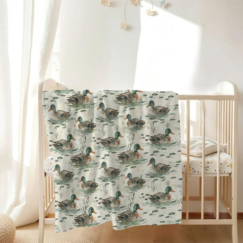 KuphiL10C Kids-30x40 Unisex Mallard Ducks Theme Baby Nursery Throw Gift Blanket for Boys Girls, Cute Ducks Leaves