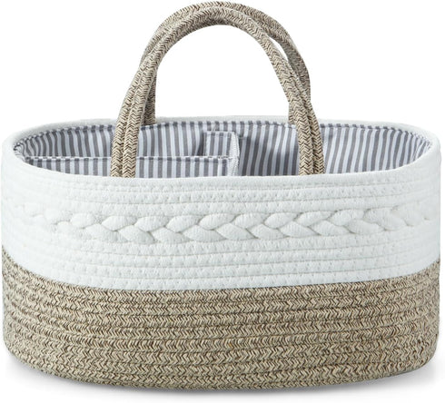 PandaEar Portable Baby Diaper Caddy Organizer, Cotton Rope Diaper Caddy for Newborn Infants - Brown