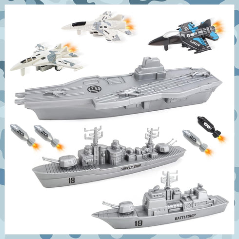 Set deAO Aircraft Carrier Toy Military Submarine Naval Ship Play with Planes Army Toy Battleship for Kids Boys Girls