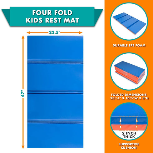 2-inch 48-in ProSource Four-Fold Kids Rest Mat, Thick Sleeping Mats for Kids, Foam Foldable Cushion for Child Comfort