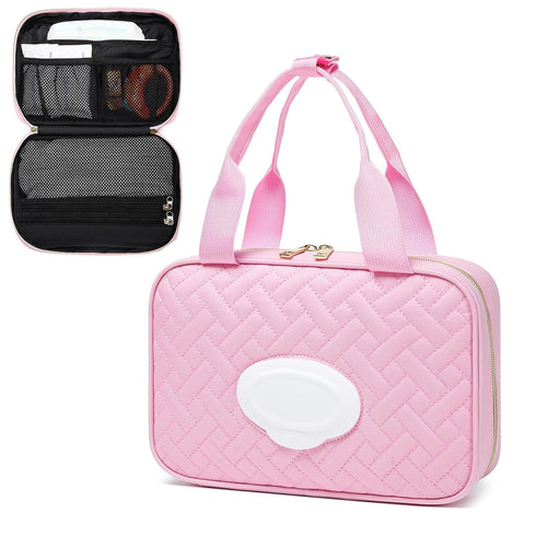 Diaper Clutch Bag with Wipes Pocket, Mini Organizing Pouches for Baby Travel Essential, Stroller Diaper Bag, Pink