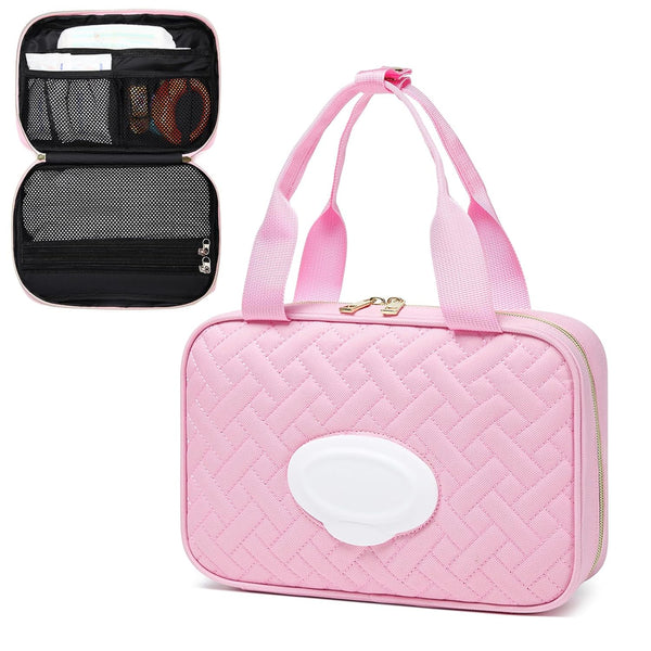 Diaper Clutch Bag with Wipes Pocket, Mini Organizing Pouches for Baby Travel Essential, Stroller Diaper Bag, Pink