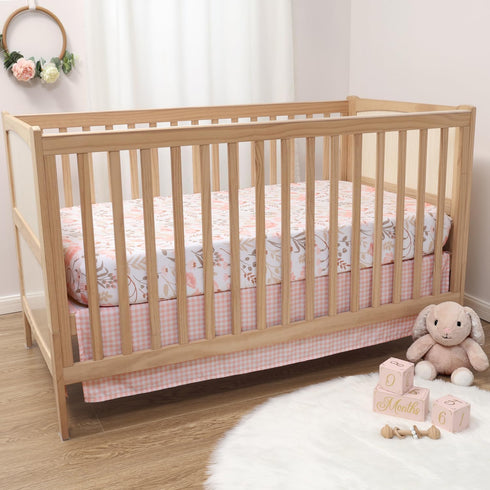 3 Set Set The Peanutshell Whimsical Floral Piece Baby Crib Bedding for Girls, Pink Botanical Nursery Decor, Reversible