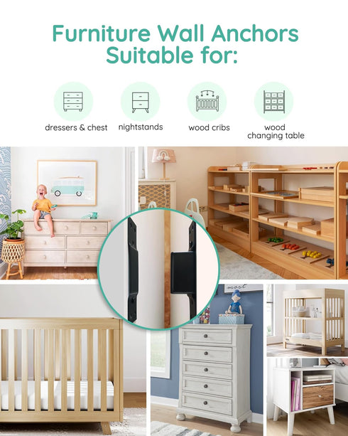 6 Sets Furniture Wall Anchor Furniture Anchors for Baby Proofing Anti Tip Furniture Straps Wall Mount Bracket Safety
