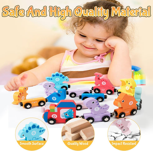AquaArcc 1-3, Set 1 2 3 Toddler Boy Toys Age Dinosaur Toy Wooden Magnetic Train with Playmat/Storage Bag for Baby Boy