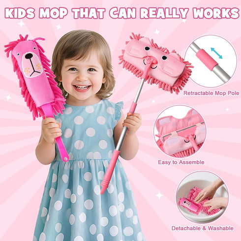 Playset 2-4, 6-Piece Set TUZT Kids Cleaning Toys for Ages Compact Pretend Vacuum with Light & Sound (No Suction)