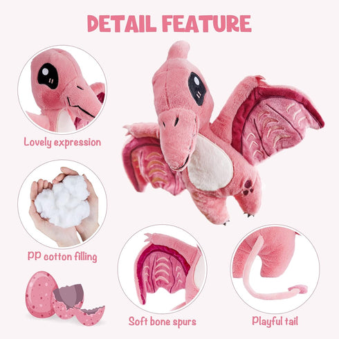 TCBunny Baby Dinosaur 14" Plush Toy, Kid's Gifts for Boys and Girls, Pterosauria - Pink, Birthday, Valentine, Christmas