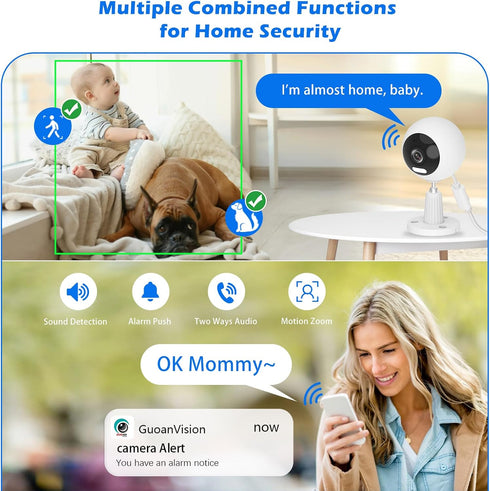 GUOANVISION 5G IP66 24/7 2 Pack Cameras for Home Security Indoor/Outdoor Camera for Dog/Cat/Pet/Nanny/Baby, Baby