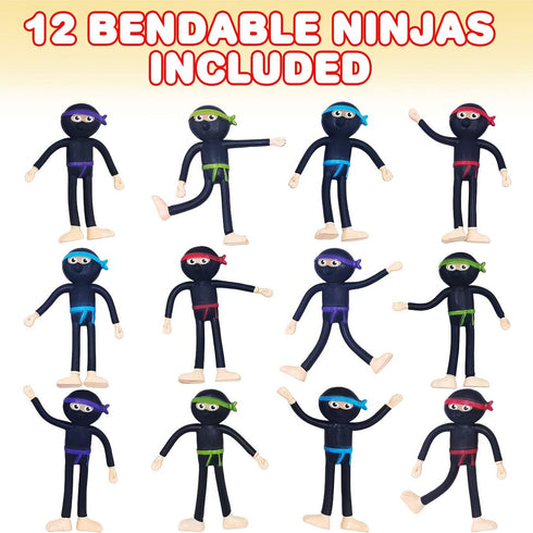 Set 12, 3+ ArtCreativity Bendable Ninja Figures, of Bendable Ninja Toys for Kids, Stress Relief Fidget Toys, Party