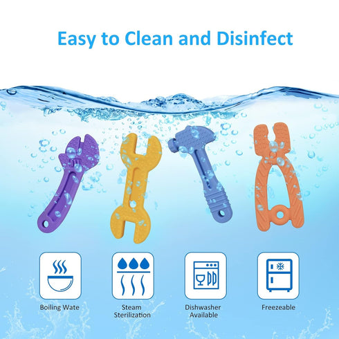 HAILI Baby Teething Toys for 0-6 Months 6-12 Months, Freezer BPA Free Silicone Baby Molar Teether Chew Toys, Hammer Wrench Spanner Pliers Shape Baby Boy Toys Blue