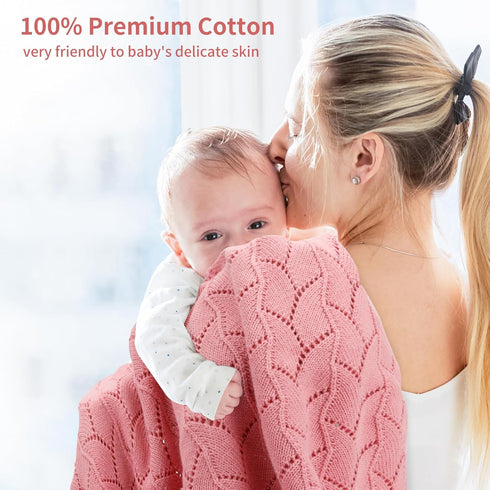 100% 43x35 Inches Baby Blankets Cotton Soft Airy Newborn Swaddle Infants Receiving Blanket for Crib Stoller Pink