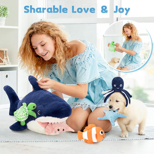 6Pcs 5 MaoGoLan Soft Shark Stuffed Animals with Sea Animals Inside - Bulk Plush Toys Stuffed Shark Stingray Octopus