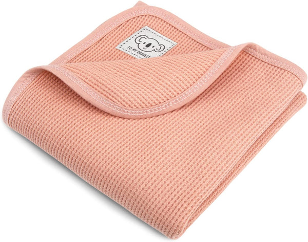 HOMRITAR 100% Cotton Baby Blankets for Girls, Soft Breathable Waffle Blanket with Cute Koala Design, 30 Inch Pink