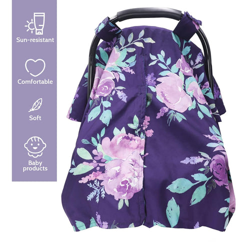 TANOFAR Car Seat Cover Baby, Peekaboo Opening Infant Car Seat Cover for Winter, Warm & Cozy, Purple Floral