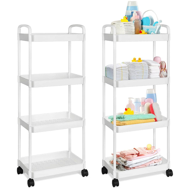 Barydat Baby Diaper Cart 4-Tier Movable Diaper Caddy Organizer Rolling Plastic with