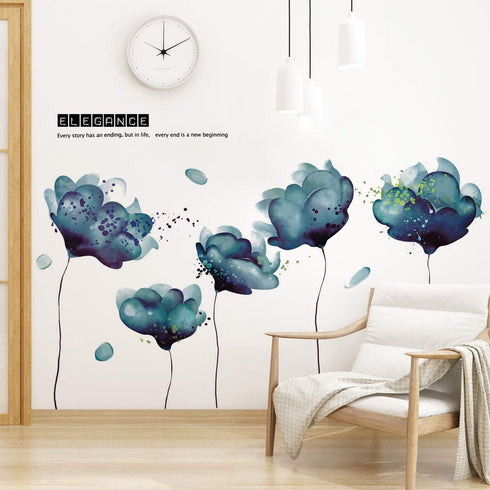 Amaonm Creative Removable 3D Light Blue Dream Flower Wall Sticker, Peel Stick Home Art Decor for Girls Bedroom
