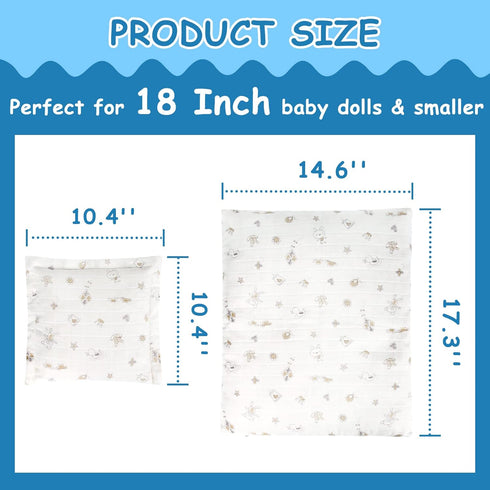 18 Inch Doll Bedding 2 Pc. Set, Reversible Print Baby Doll Bedding with Comforter & Pillow