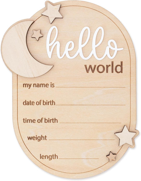 TTMerriwood Baby Announcement Sign Star, 6.5 Inch Wooden Hello World Newborn Welcome Sign