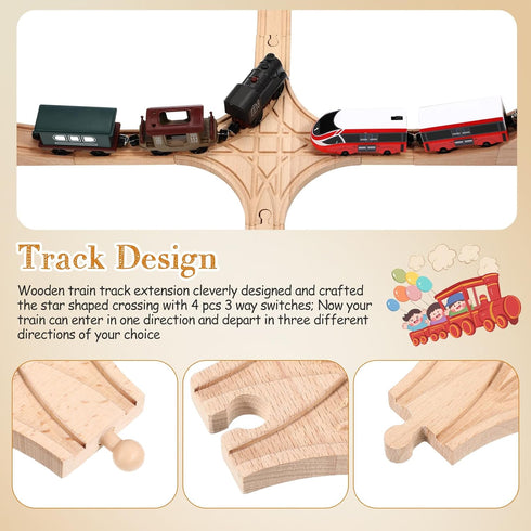 Set CroBlissful Wooden Train Track Accessories, Forked Wooden Train Tracks Expansion Multi Way Switch Track for Most