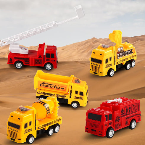 HSMQ 8 Pack Set, Pull Back Cars Vehicle Toys Fire Truck Construction Truck Model for Kids Boys Girls Toddler, Mini Pull