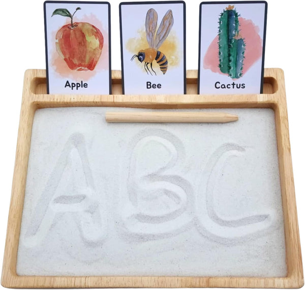Montessori Sand Tray with Flashcard Holder and Flashcards | Play Sand &