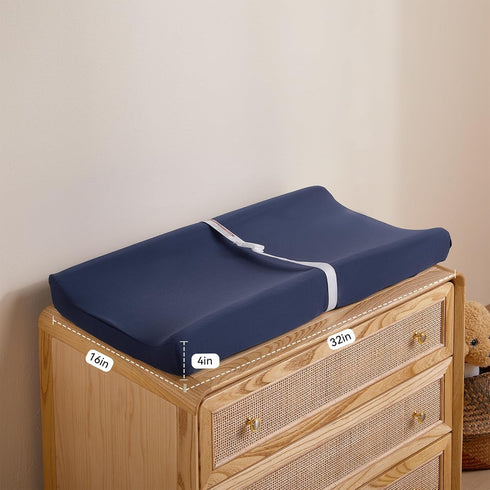 TILLYOU Changing Pad Cover Set in Soft Jersey Material - Fits 32"/34''x16 Contoured Pad for Babies, Navy Blue & Lt Gray.