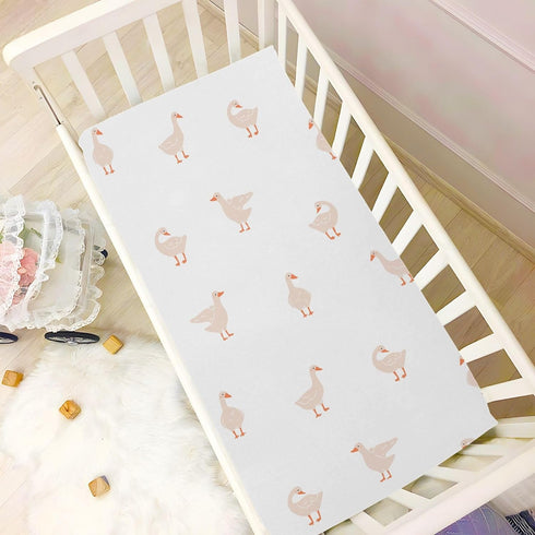 CaTaKu 28"x 52" Mini Crib Sheets Fitted for Girls Boys Cute Gooses Duck Baby Crib Sheets, Neutral Mattress Sheets