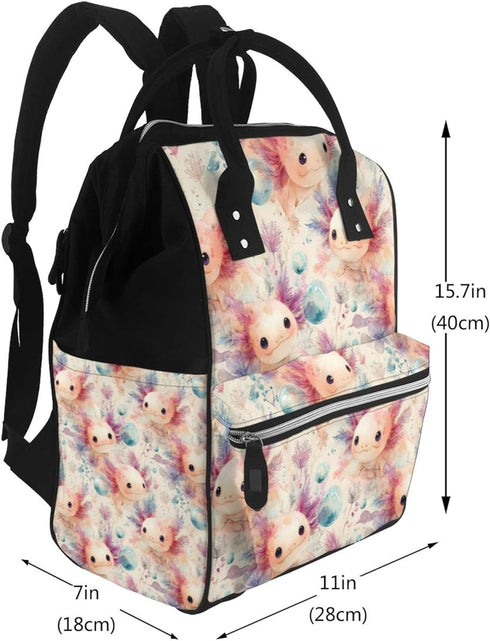 Qewfoju 2 Backpack Backpack Cute Axolotl Print Diaper Bag Large Capacity Diaper Baby Changing Bags