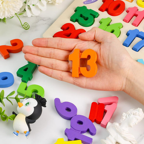 AMOR PRESENT 2PCS Educational Wooden Puzzles for Kids, Alphabet Number Shape Montessori Toys for Boys Girls