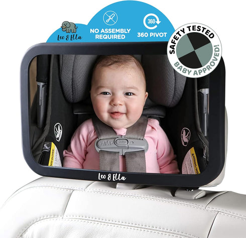 Leo and Ella Baby Car Mirror, Certified Crash Tested for Rear Facing Baby Car Seat, Shatterproof with Adjustable Mount