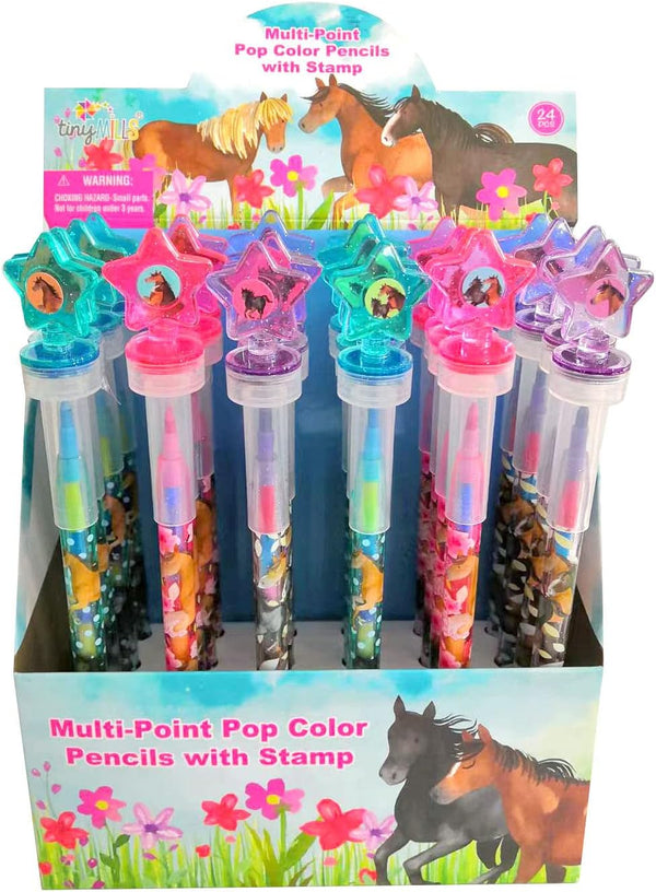 TINYMILLS 24 Pcs Horse Pony 2 in 1 Stackable Stacking Crayon with
