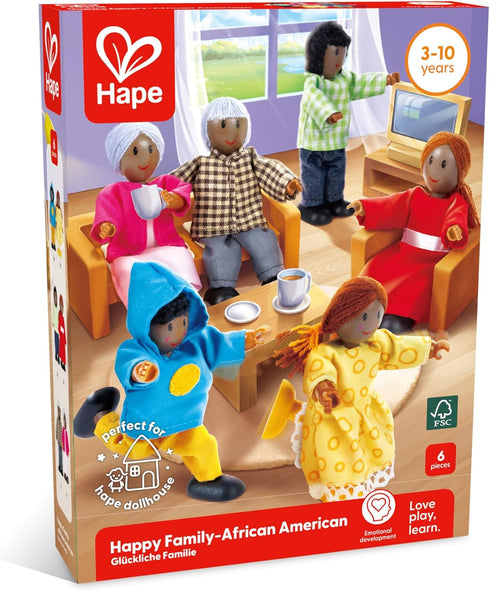 Set 6 Set| 4.3" 3.5" Hape African American Wooden Doll House Family| Dollhouse People of Action Figure Wire Adults: H;
