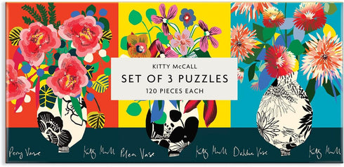 Galison Kitty McCall Puzzle Set – 3 Coordinating 120-Piece Puzzles, 5.5” x 8” Each, Vibrant Art, Challenging Family