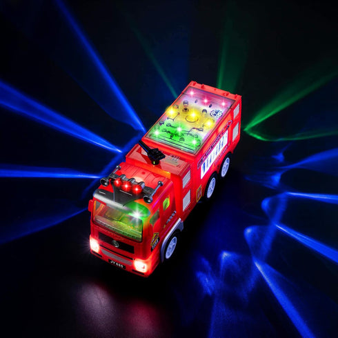 Zetz Brands Fire Truck Toy for Kids, 4D LED Lights, Bump & Go Fire Engine with Siren Sound, Ideal Birthday Gift