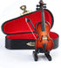 Wooden Miniature Violin with Stand, Bow, and Case, Collectible Musical Instrument Replica, 3.15"x1.18"x0.59"
