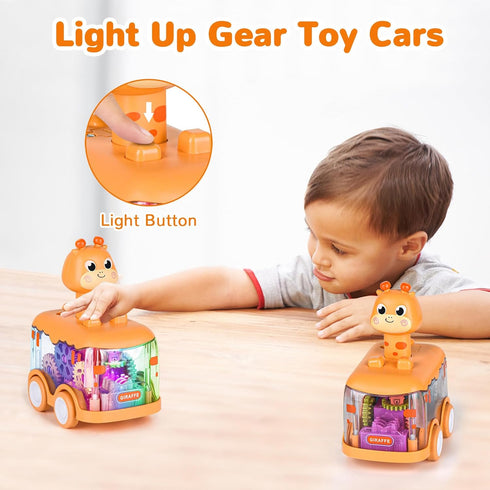 Baby Toy Cars Press and Go Car for Toddlers, Light Up Birthday Gifts for Kids Boys Girls, Giraffe 2PCS