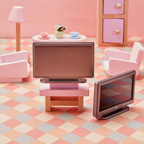 2 Pieces Miniature TV Dollhouse Television with Remote Control, 1:12 Scale Mini Furniture Model Decoration Accessories