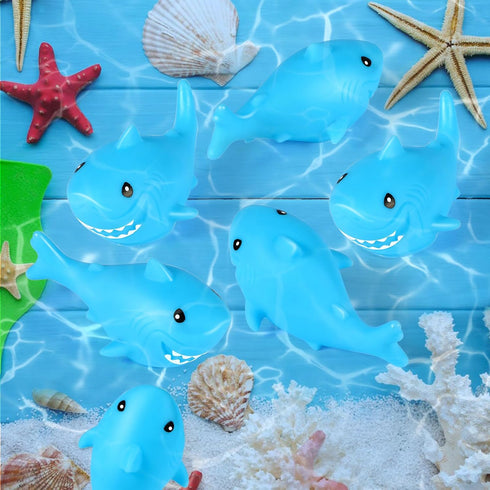 120 Pieces Blue Rubber Sharks - Cute Squeezable Bath Toys for Birthday Shower & Pool Party Favors
