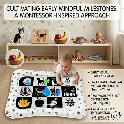 gljyoka Tummy (1-9 Black and White High Contrast Time Water Mat for Babies Sensory Newborn Toys for Brain & Visual