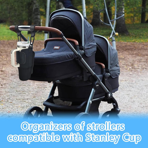 Stroller Cup Holder Compatible with Stanley, Adjustable Strap and Pouch, Accessories for 30/40oz Stanley Cup