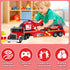 3 4 5 6+ Fire Rescue Semi Trailer Truck Toy, Large Flatbed Truck Carrier with Rescue Vehicle and Helicopter, Lights