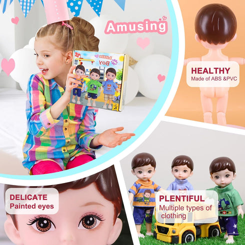 6 Inches Set, Boy Dolls Ball Jointed Doll Kids Boy Doll with Clothes,with Gift Box and Greeting Card, Ideal Gift