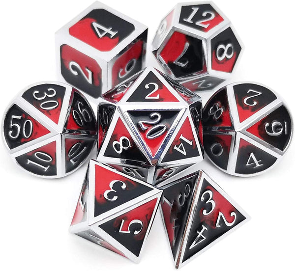Haxtec DND Metal Dice Set - Red and Black Metal DND Dice for Dungeons and Dragons RPG Games - Vampire