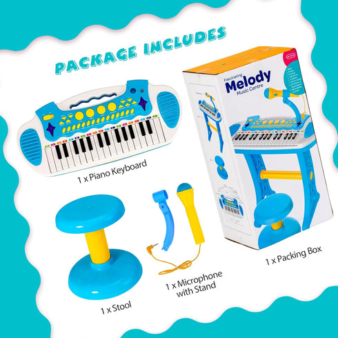 GLACER 31-Key Kids Piano Keyboard Toy with Stool - Portable Electronic Musical Instrument with Microphone for Ages 3+