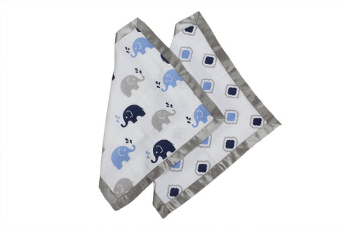Bacati Elephants Muslin 2 Piece Security Blankets, Blue/Grey by Bacati